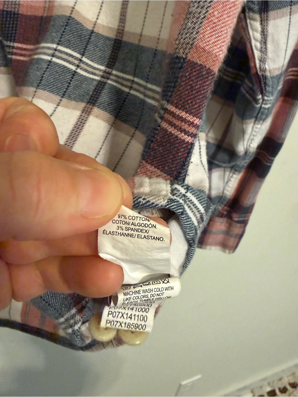 2/$30 Lucky Brand Saturday Stretch Plaid Flannel Shirt Medium Pink Blue Cream - Picture 7 of 8
